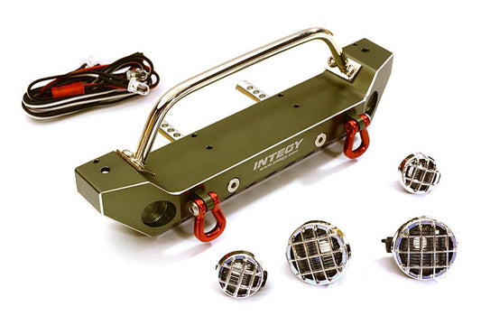 Realistic Alloy Machined Scale Front Bumper w/LED Lights for Axial 1/10 SCX10 II