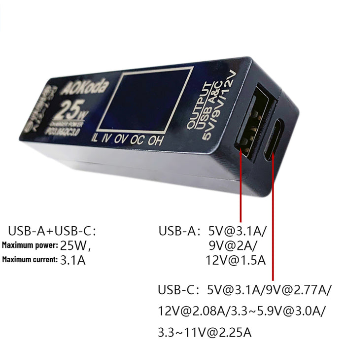 AOKoda LiPo to USB Power Converter PD3.0 & QC3.0 Adapter