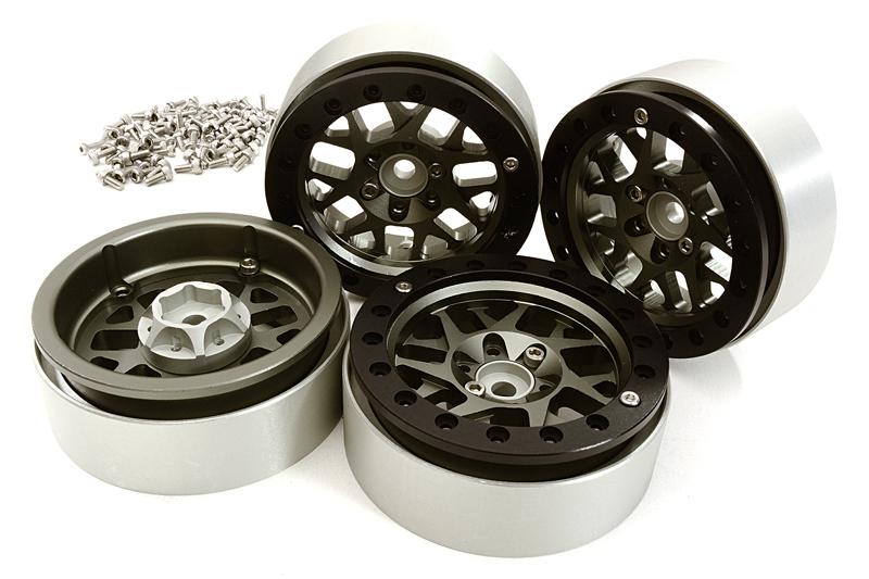 Billet Machined 2.2 Size 14 Spoke Wheels w/ +3 Adapters for Traxxas TRX-4