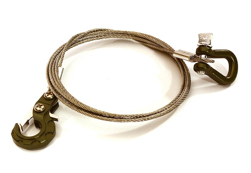 Realistic 1/10 Scale Steel Tow Cable, D-Ring & Tow Hooks for Off-Road Crawler