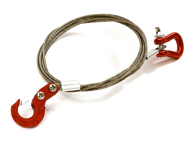 Realistic 1/10 Scale Steel Tow Cable, D-Ring & Tow Hooks for Off-Road Crawler