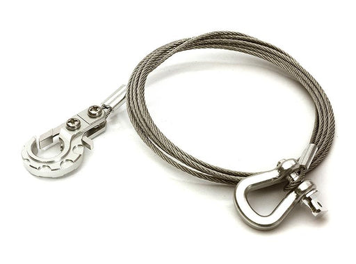 Realistic 1/10 Scale Steel Tow Cable, D-Ring & Tow Hooks for Off-Road Crawler