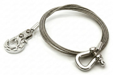 Realistic 1/10 Scale Steel Tow Cable, D-Ring & Tow Hooks for Off-Road Crawler