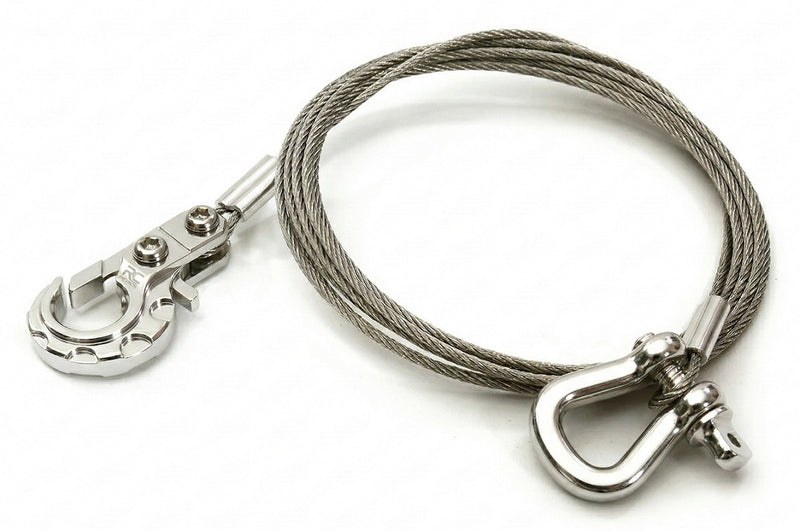 Realistic 1/10 Scale Steel Tow Cable, D-Ring & Tow Hooks for Off-Road Crawler