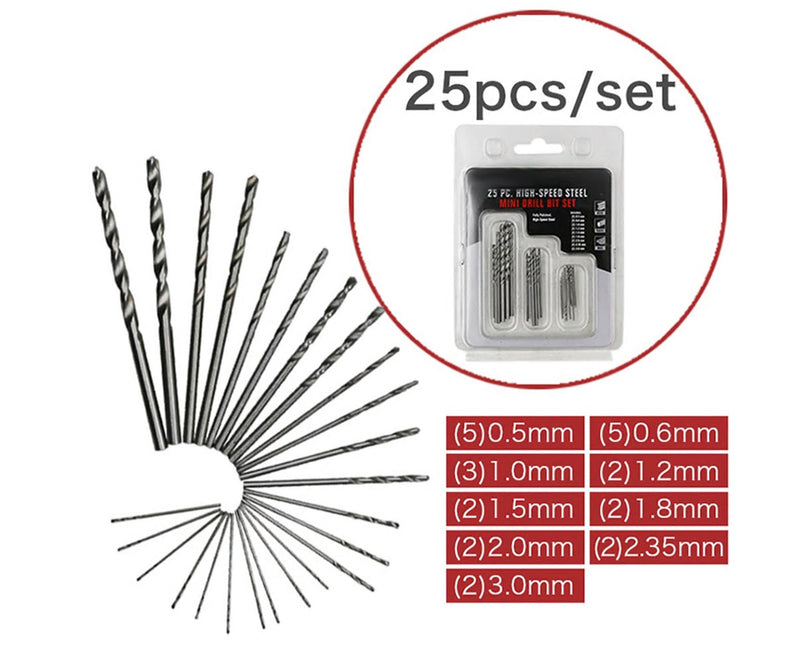 Precision Metric Size Drill Bit 25pcs Set for Scale Model 0.5mm-to-3mm