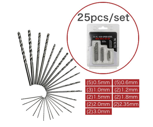 Precision Metric Size Drill Bit 25pcs Set for Scale Model 0.5mm-to-3mm