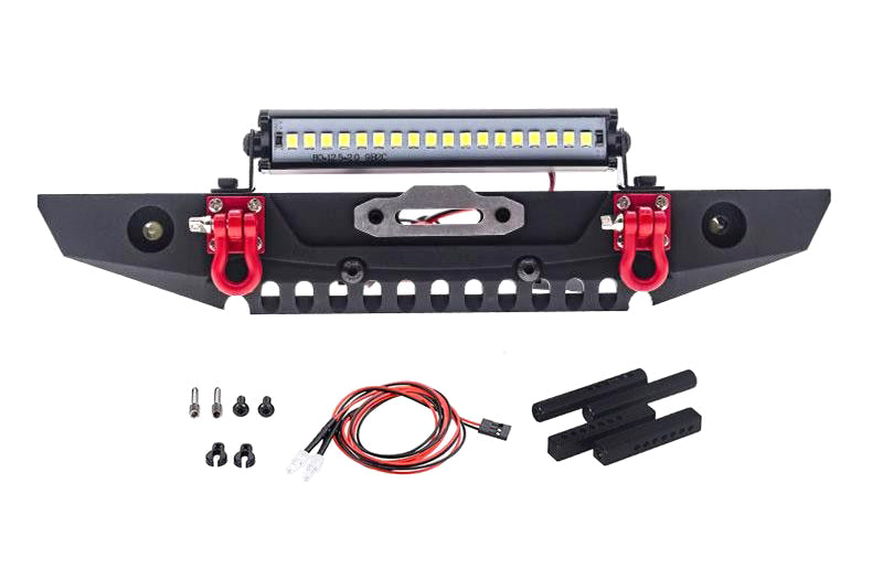 Alloy Front Bumper w/ LED Light Bar for Traxxas TRX-4, Axial SCX-10 & SCX10 II