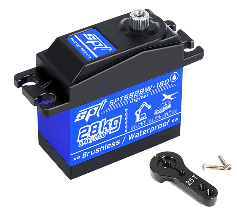SPT5828W-180 28kg MG 40x20x40mm Digital Waterproof Brushless Servo w/ Horn