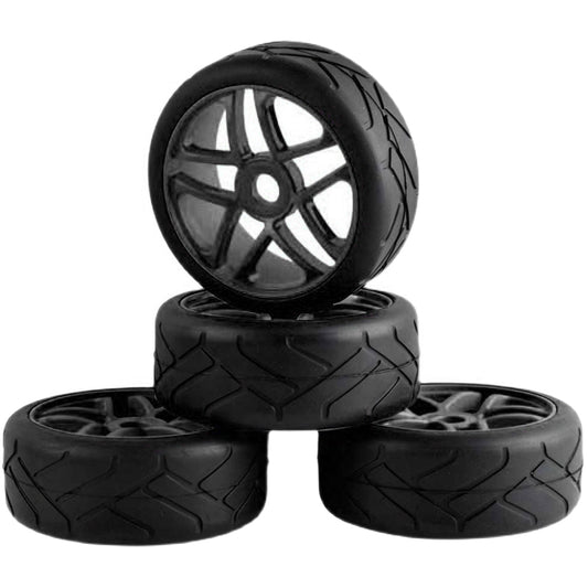 Rubber Tires, Wheels & Inserts TK08 Style w/ 17mm Hex for 1/8 Buggy Size 4pcs.