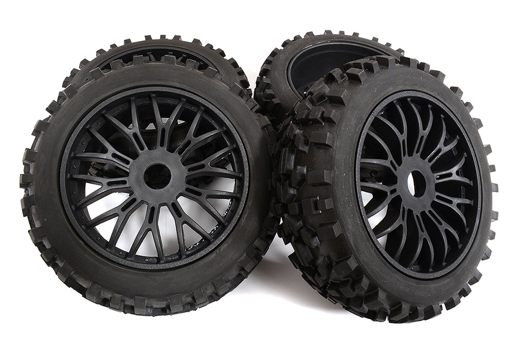 Rubber Tires, Wheels & Inserts TK06 Style w/ 17mm Hex for 1/8 Buggy Size 4pcs.