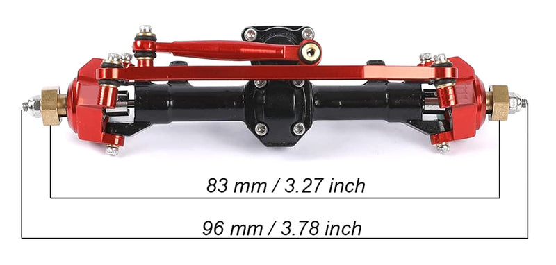 Billet Machined Alloy Front Axle for Axial 1/24 SCX24 Rock Crawler - Black Red
