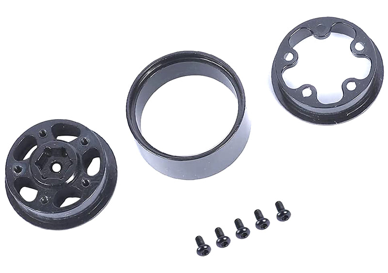 Black Billet Machined Alloy Wheels (2) for Axial 1/24 SCX24 Rock Crawler