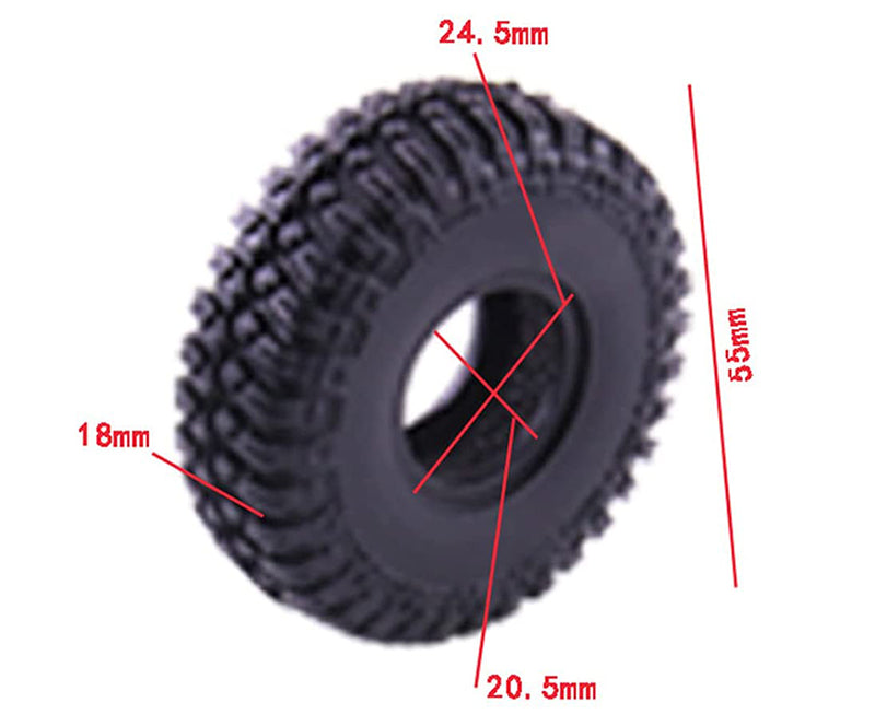 Realistic Rubber Tires (4-Pack) for Axial 1/24 SCX24 Rock Crawler (O.D.=54mm)