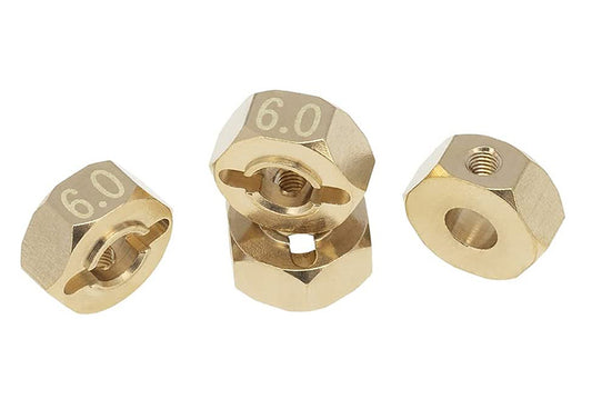 12mm Hex Wheel (4) Hub Brass 6mm Thick for Axial SCX-10, Wraith & CC01 Crawler