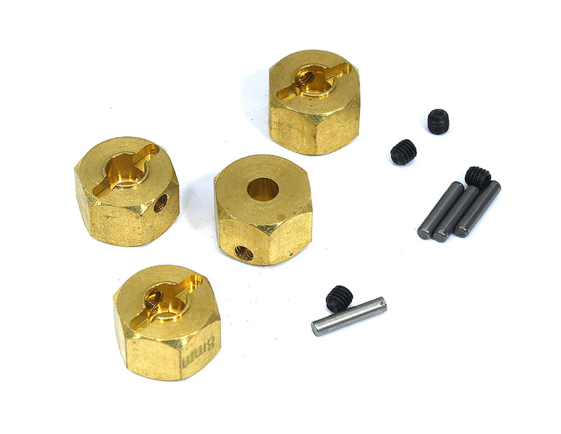 12mm Hex Wheel (4) Hub Brass 8mm Thick for Axial SCX-10, Wraith & CC01 Crawler