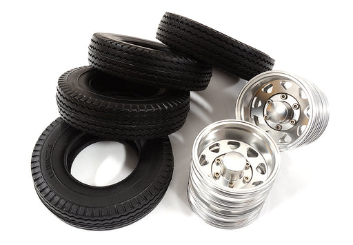 Machined Alloy Rear Dually Wheels & Tires for Tamiya 1/14 Scale Truck