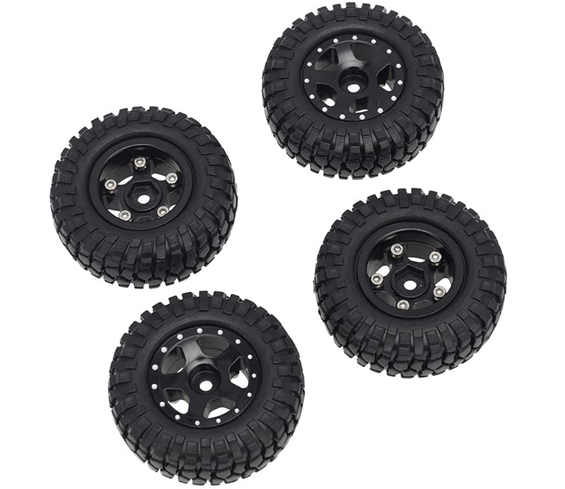 Alloy Machined Wheels (4) w/ Rubber Tires for Axial 1/24 SCX24 Rock Crawler