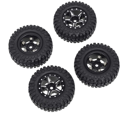 Alloy Machined Wheels (4) w/ Rubber Tires for Axial 1/24 SCX24 Rock Crawler