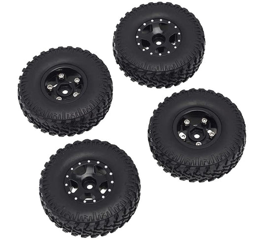 Alloy Machined Wheels (4) w/ Rubber Tires for Axial 1/24 SCX24 Rock Crawler