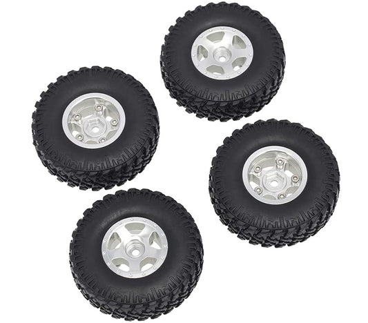 Alloy Machined Wheels (4) w/ Rubber Tires for Axial 1/24 SCX24 Rock Crawler