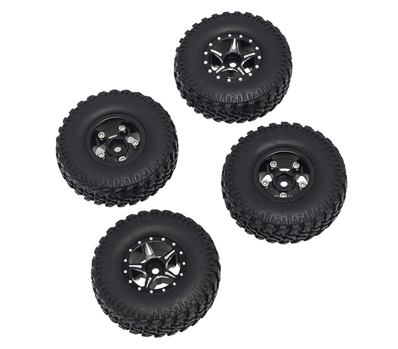 Alloy Machined Wheels (4) w/ Rubber Tires for Axial 1/24 SCX24 Rock Crawler