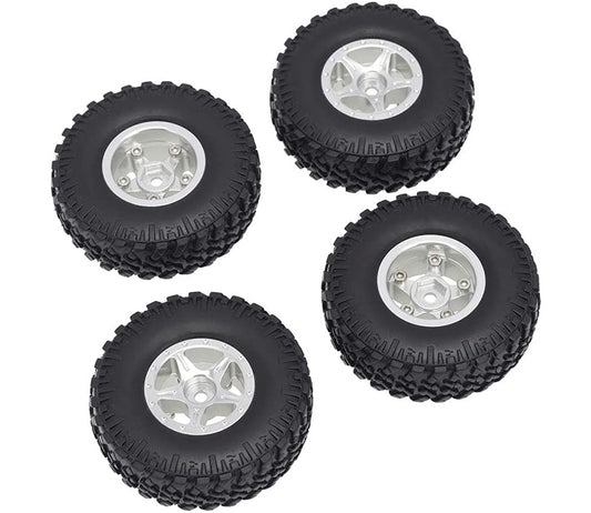 Alloy Machined Wheels (4) w/ Rubber Tires for Axial 1/24 SCX24 Rock Crawler