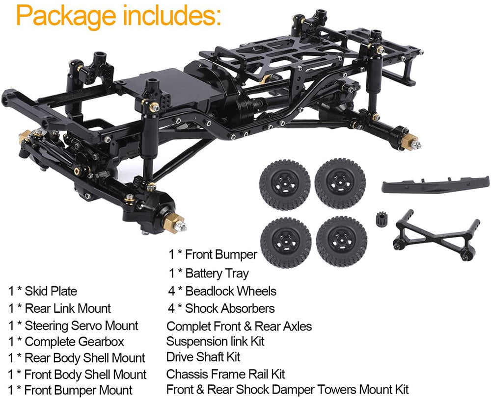 Complete Alloy Conversion Kit w/ 133 Wheelbase for Axial 1/24 SCX24 C10 Crawler