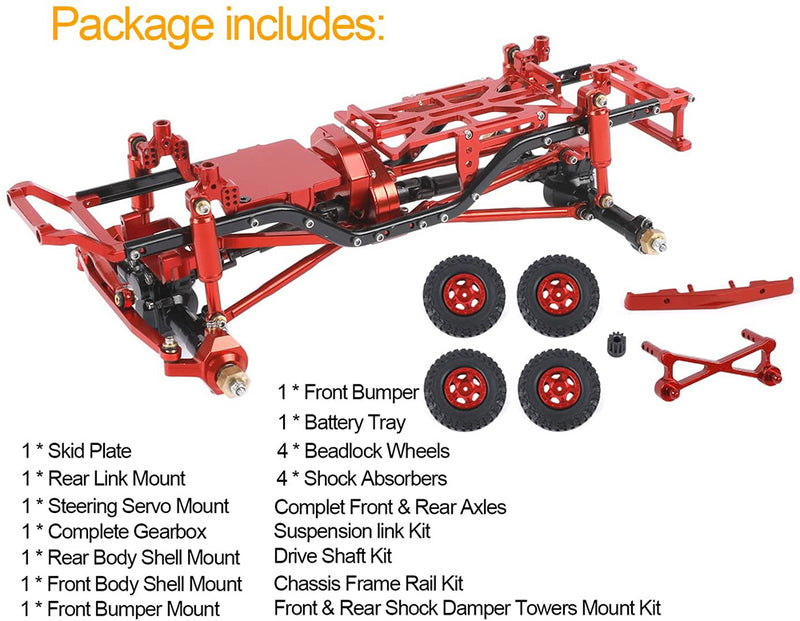 Complete Alloy Conversion Kit w/ 133 Wheelbase for Axial 1/24 SCX24 C10 Crawler