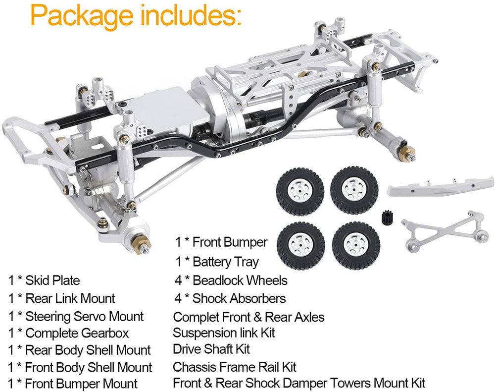 Complete Alloy Conversion Kit w/ 133 Wheelbase for Axial 1/24 SCX24 C10 Crawler