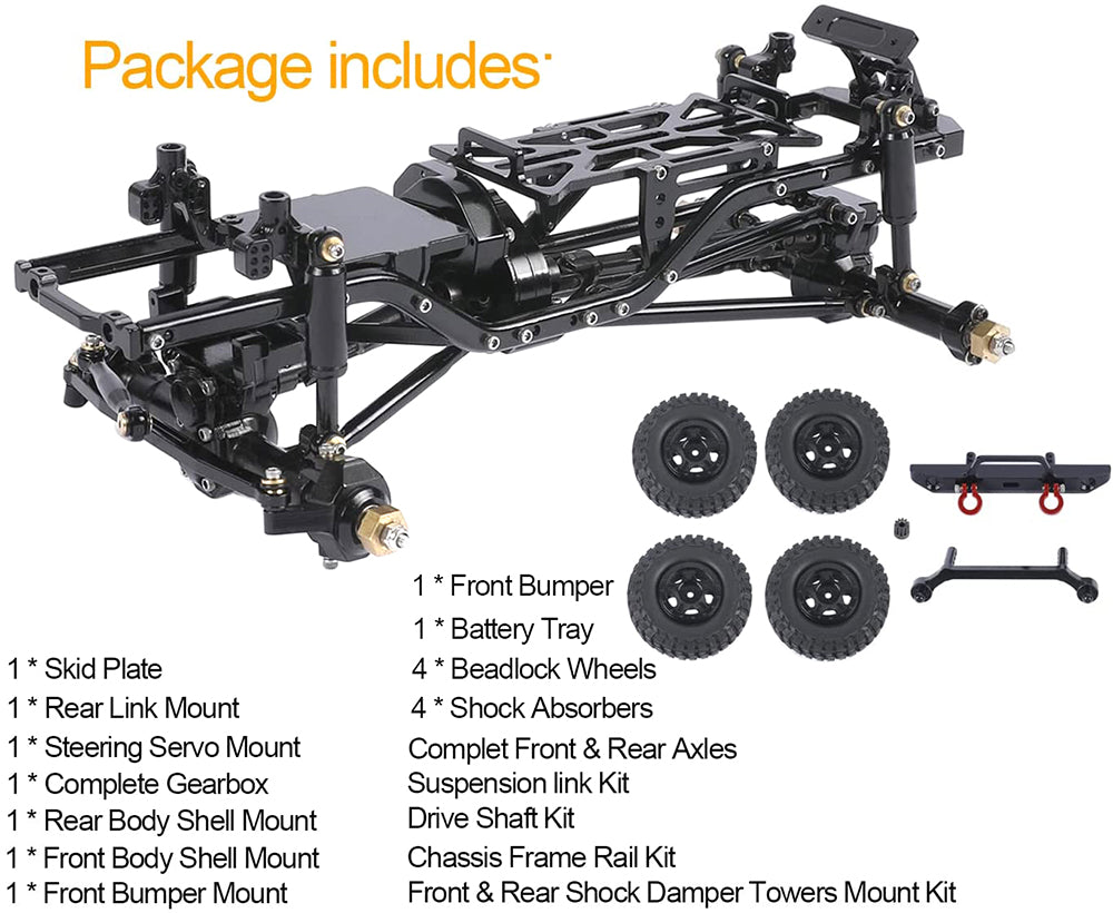 Complete Alloy Conversion Kit w/ 133 Wheelbase for 1/24 SCX24 Deadbolt Crawler