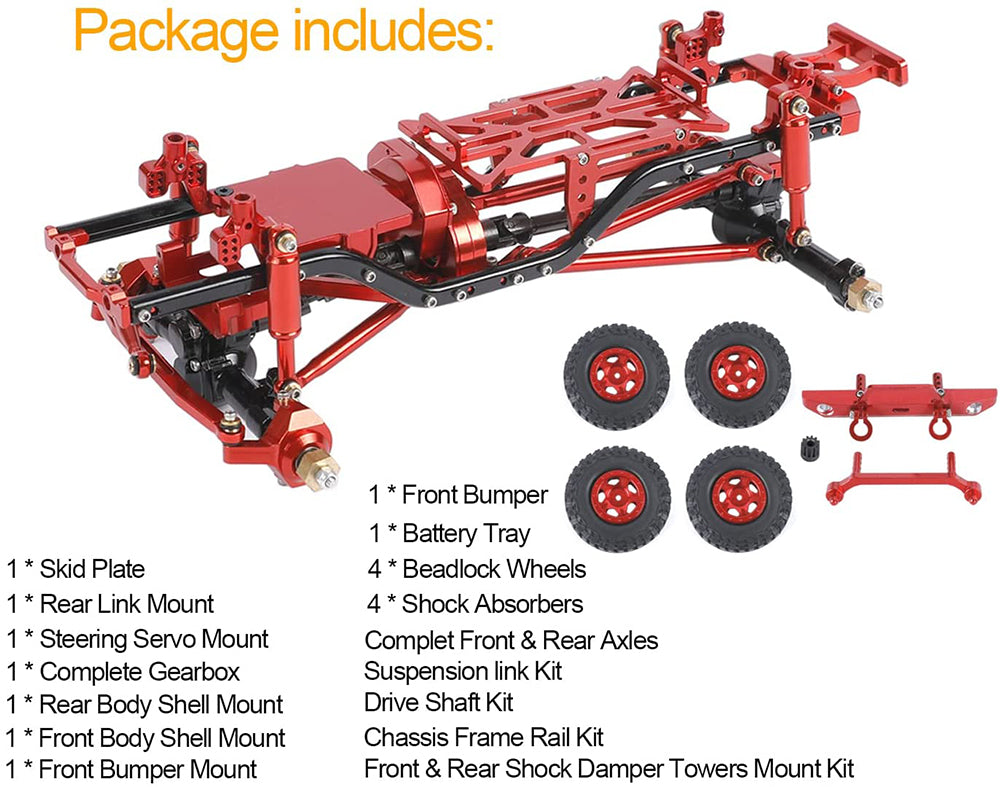 Complete Alloy Conversion Kit w/ 133 Wheelbase for 1/24 SCX24 Deadbolt Crawler