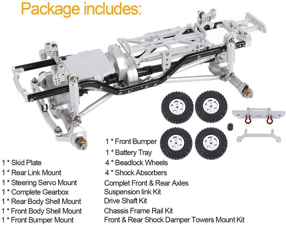 Complete Alloy Conversion Kit w/ 133 Wheelbase for 1/24 SCX24 Deadbolt Crawler