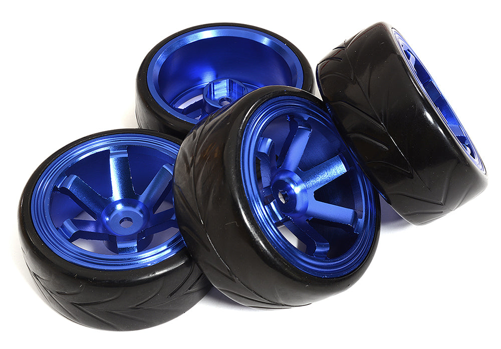 6 Spoke Complete Wheel & Tire Set (4) for Drift Racing (O.D.=62mm)