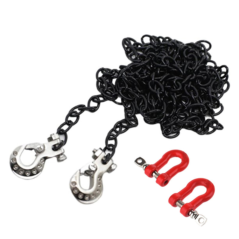 Realistic 1/10 Size Drag Chain & Tow Hooks w/Bow Shackle for 1/10 Scale Off-Road