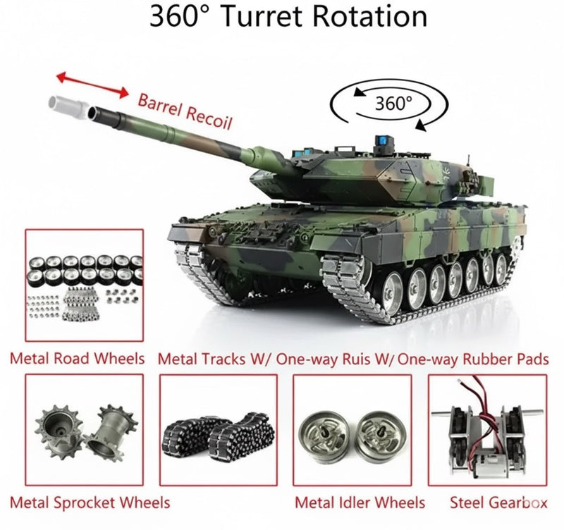 1/16 Scale German Leopard 2 A6 Tank, 2.4GHz Remote Control Model HL3889-1Pro 7.0