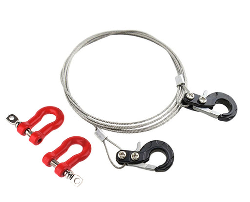 Realistic Steel Tow Cable & Tow Hooks w/ Bow Shackles for 1/10 Off-Road Crawler