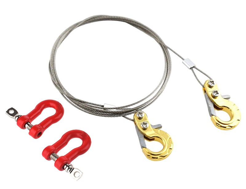 Realistic Steel Tow Cable & Tow Hooks w/ Bow Shackles for 1/10 Off-Road Crawler