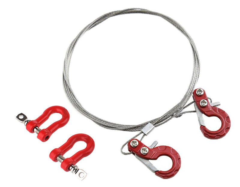 Realistic Steel Tow Cable & Tow Hooks w/ Bow Shackles for 1/10 Off-Road Crawler