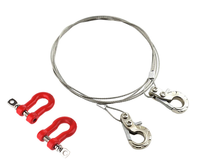 Realistic Steel Tow Cable & Tow Hooks w/ Bow Shackles for 1/10 Off-Road Crawler