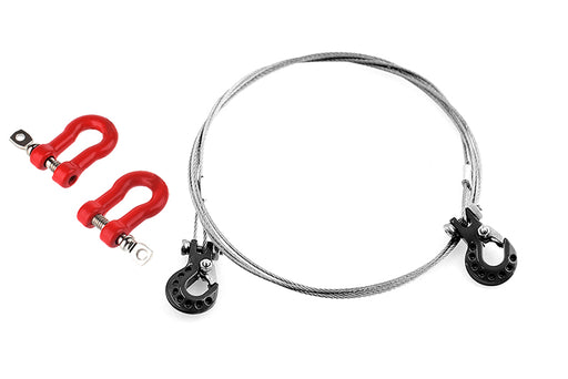 Realistic Steel Tow Cable & Tow Hooks w/ Bow Shackles for 1/10 Off-Road Crawler