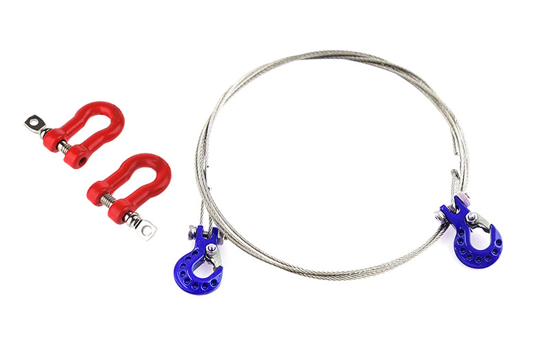 Realistic Steel Tow Cable & Tow Hooks w/ Bow Shackles for 1/10 Off-Road Crawler