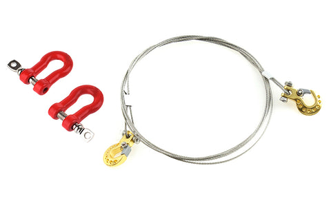 Realistic Steel Tow Cable & Tow Hooks w/ Bow Shackles for 1/10 Off-Road Crawler
