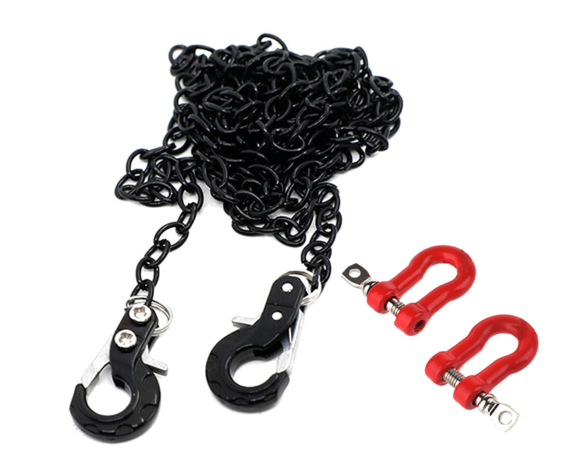 Realistic 1/10 Size Drag Chain & Tow Hooks w/Bow Shackle for 1/10 Scale Off-Road