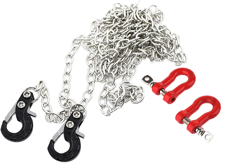 Realistic 1/10 Size Drag Chain & Tow Hooks w/Bow Shackle for 1/10 Scale Off-Road