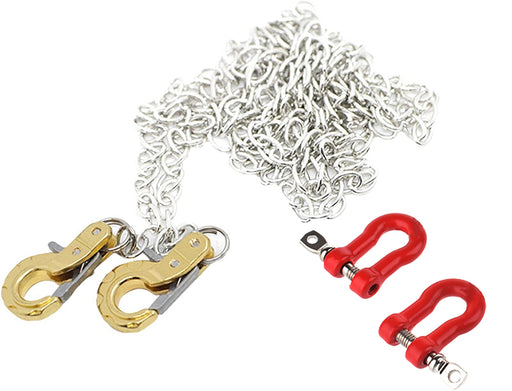 Realistic 1/10 Size Drag Chain & Tow Hooks w/Bow Shackle for 1/10 Scale Off-Road