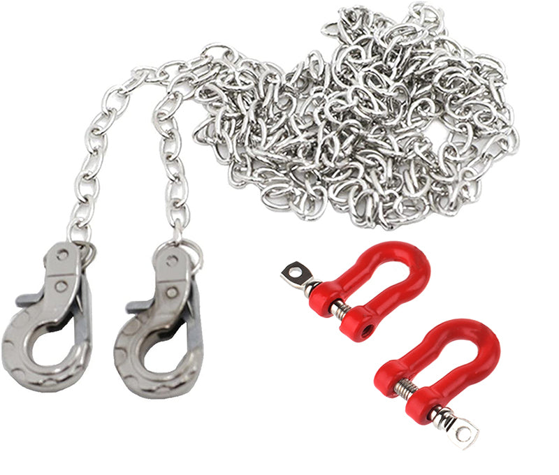 Realistic 1/10 Size Drag Chain & Tow Hooks w/Bow Shackle for 1/10 Scale Off-Road