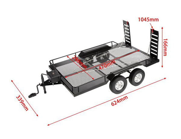 Machined Alloy Flatbed Dual Axle Car Trailer Kit for 1/10 Scale RC 624x339x112mm