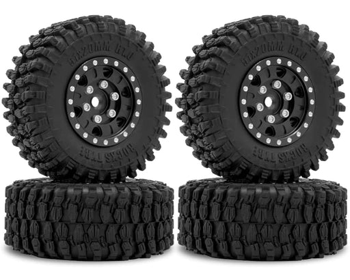 Alloy Machined Wheels (4) w/ Rubber Tires for Axial 1/24 SCX24 O.D.=51mm