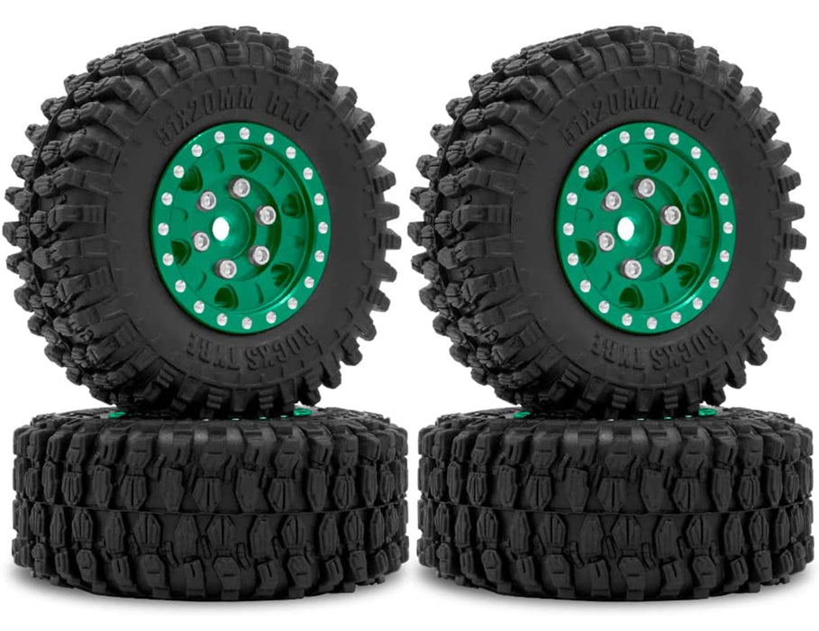 Alloy Machined Wheels (4) w/ Rubber Tires for Axial 1/24 SCX24 O.D.=51mm