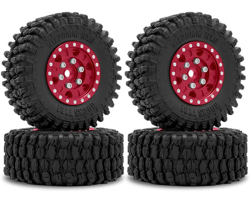 Alloy Machined Wheels (4) w/ Rubber Tires for Axial 1/24 SCX24 O.D.=51mm